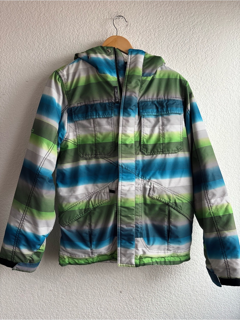Ripzone Winter Ski Snow Jacket Green Blue Print Zip Up Mens Small
